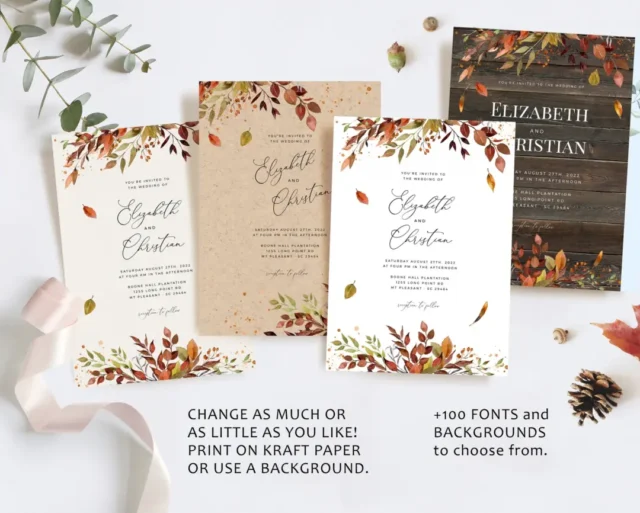 fall season wedding invitations with rustic style