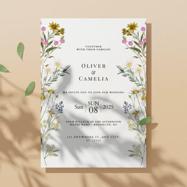 wedding invitation floral with vintage style