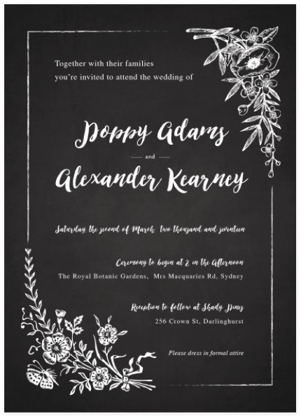 Floral Chalkboard Halloween Wedding Invitations