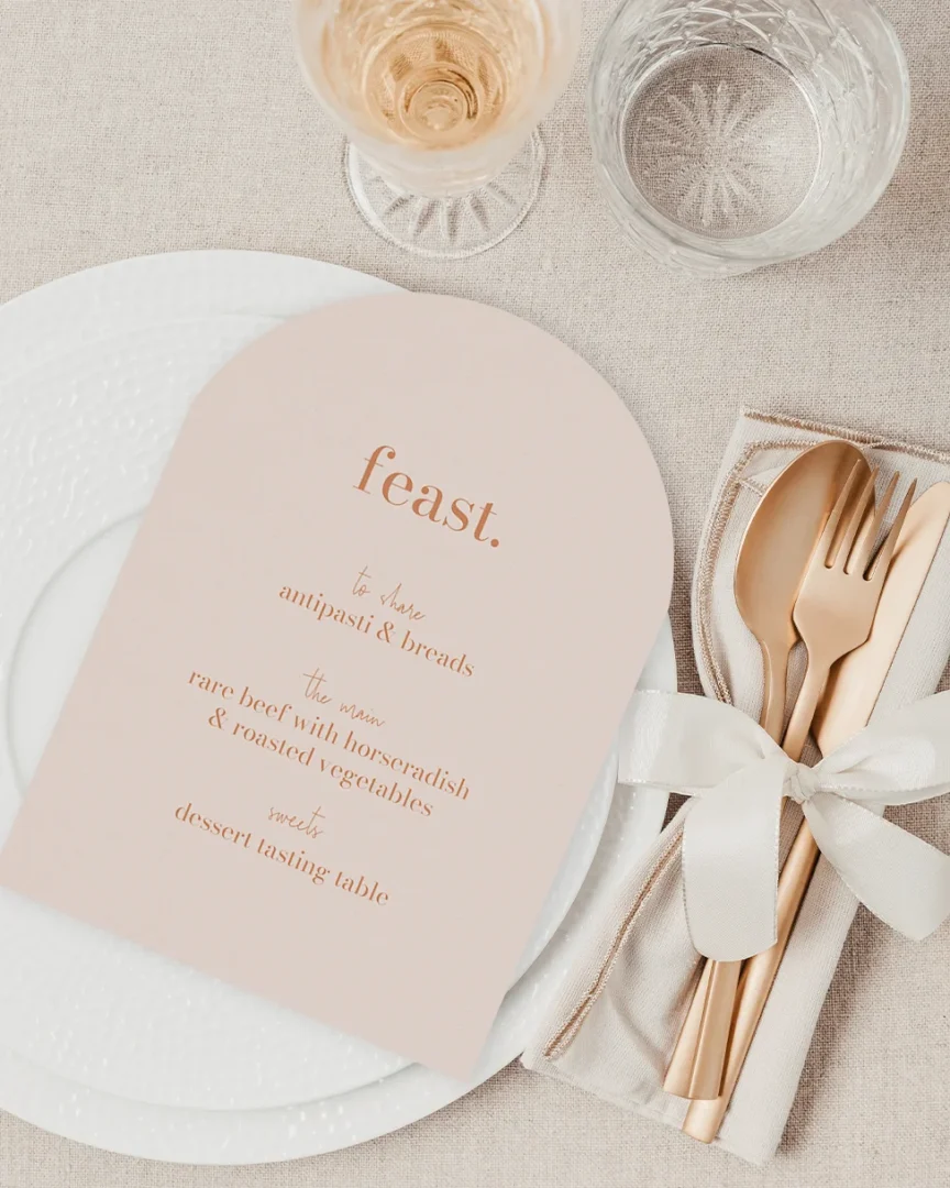 Arch wedding menu card from Paperlust in on-trend 2026 stationery style