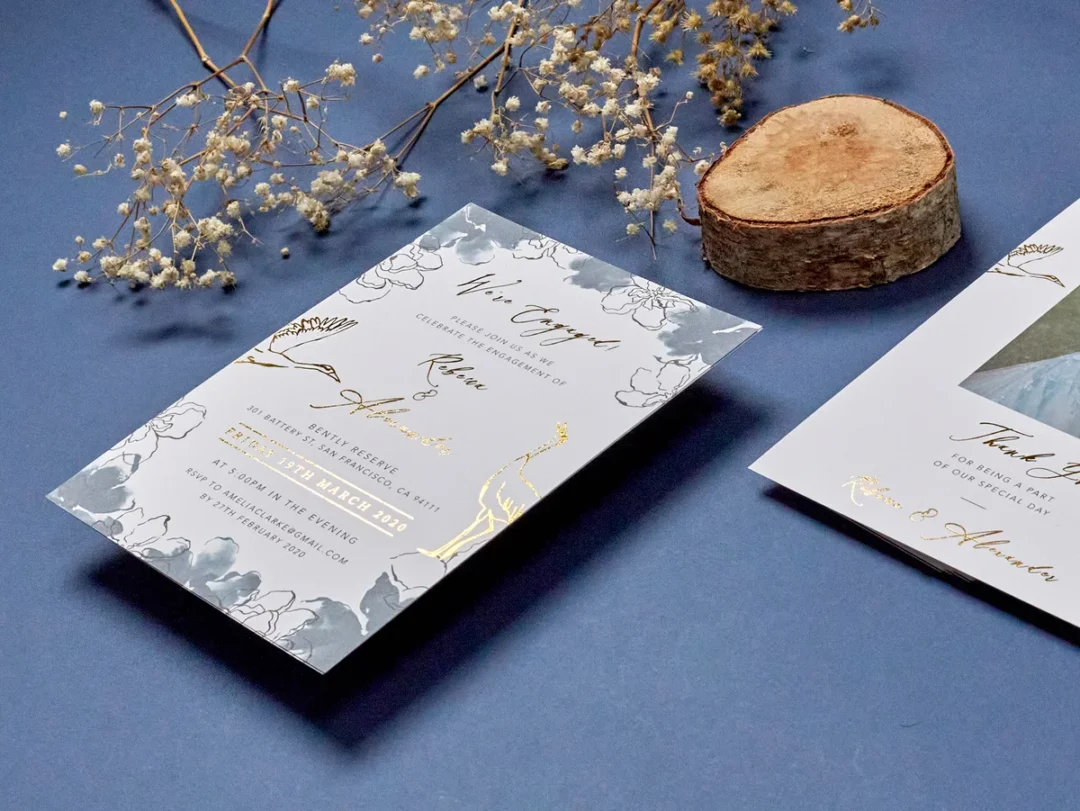 creative save the date cards flat lay showing foil, photo, and postcard formats side by side wedding stationery