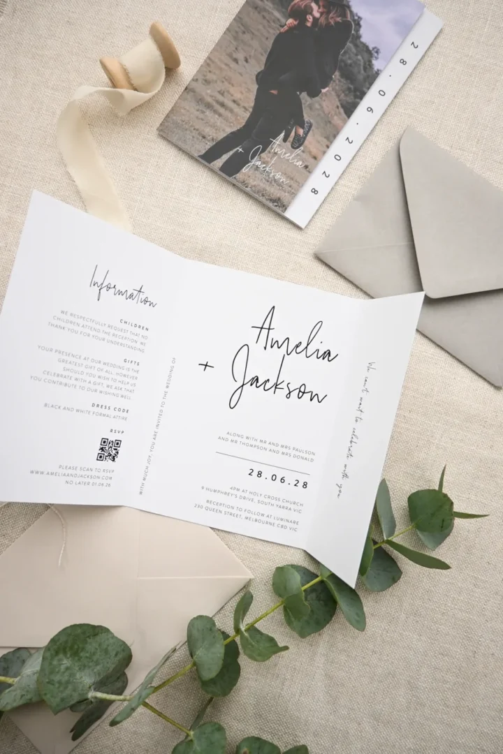 Digital trifold wedding invitation showing achievable DIY format