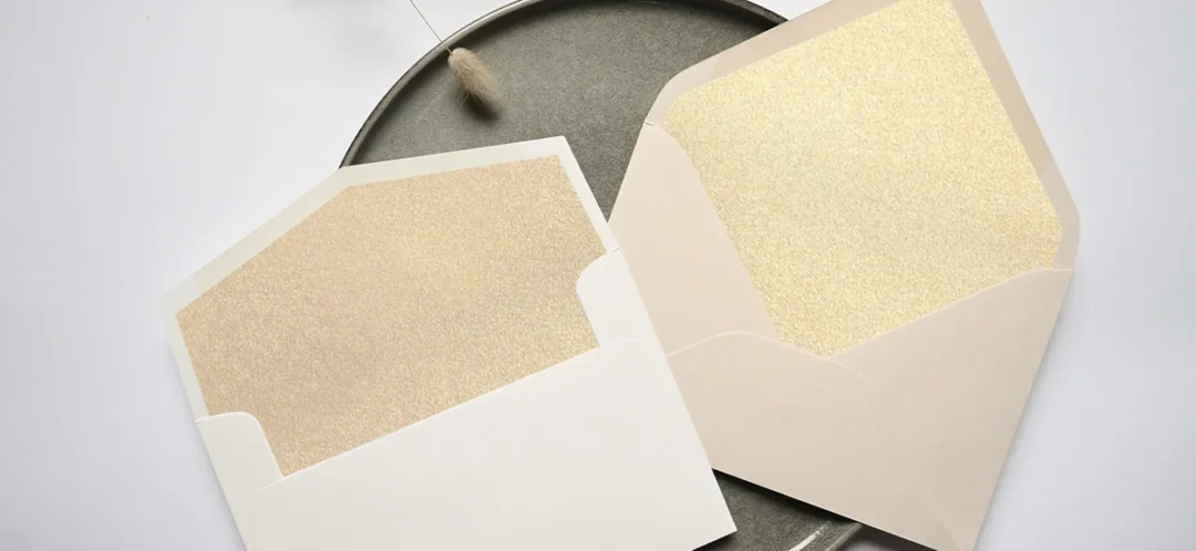 Gold shimmer envelope liner, metallic finish for luxury invitations