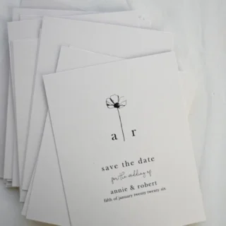 How to print Canva wedding invitations — minimalist white save the date cards with simple floral illustration
