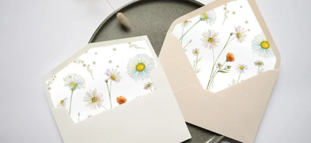 Colorful watercolor wildflower envelope liners for wedding invitations