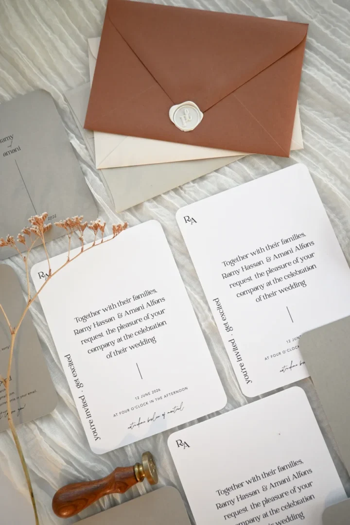Micro wedding invitation styles - letterpress on cotton paper with wax seal stationery suite