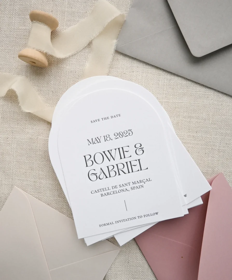 Minimalist typography arch save the date for destination wedding