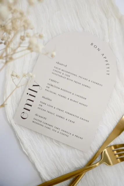 Wedding place card on table setting, elegant calligraphy name card wedding stationery
