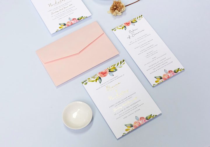Foil wedding invitation suite with addressed envelope