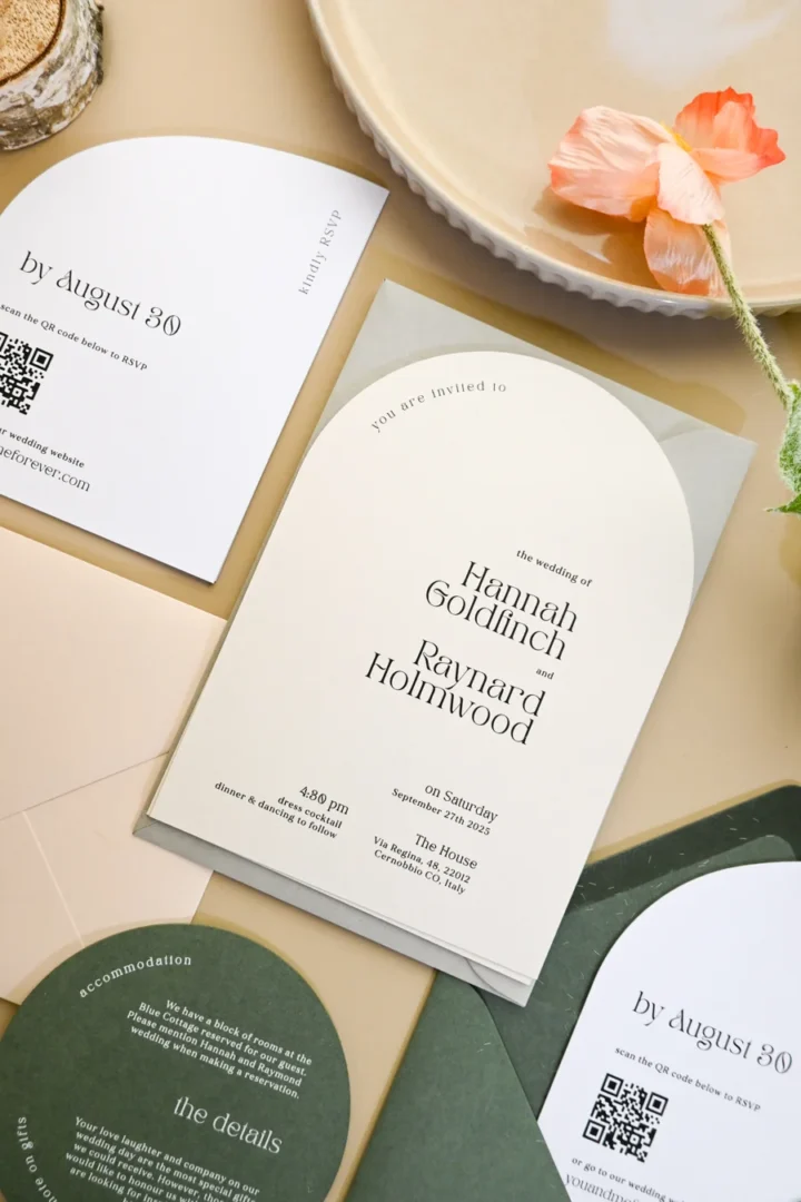Bridal shower invitation cards styled in a soft, romantic flatlay