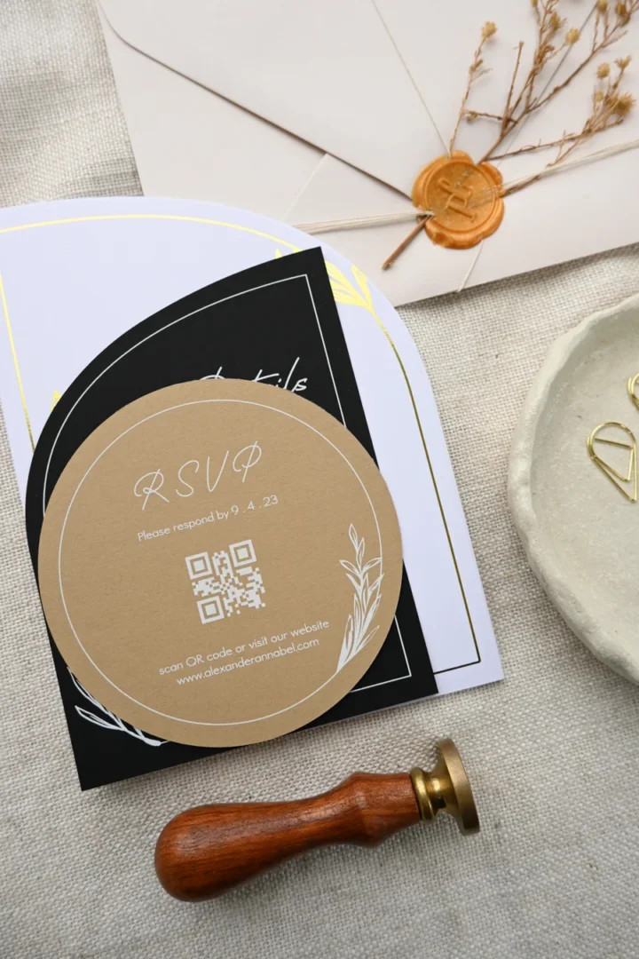 Bridal shower invitation suite styled in a lifestyle flatlay with envelopes and decorative props