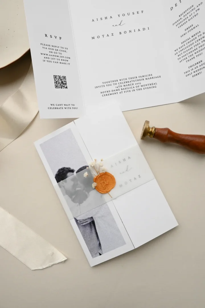 Playful bridal shower invitation suite in a styled flatlay with delicate floral details