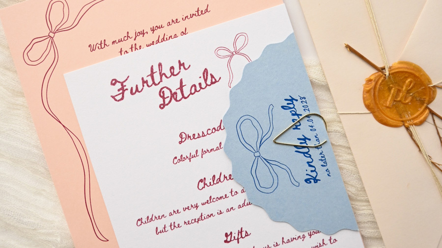 Francesca wedding invitation suite with floral motifs and modern script