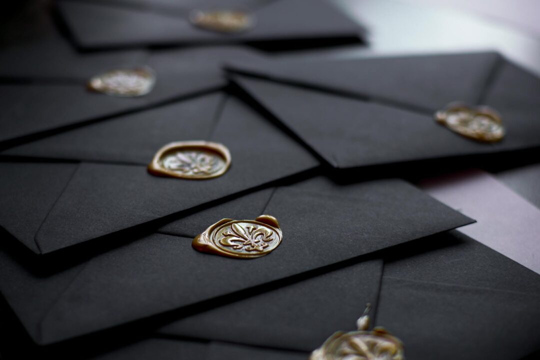 Paperlust arch invitation suite with wax seal and envelope detail, SR_custom arch Trifold_3047.jpg (Drive id: 1DpP1xzj8Bh8HIfkhGvzPh7oH-4lQt