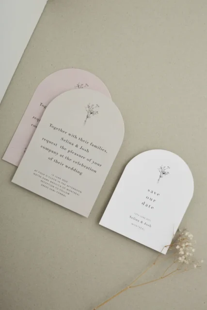 Paperlust minimal botanical save the date and invitation suite flat lay