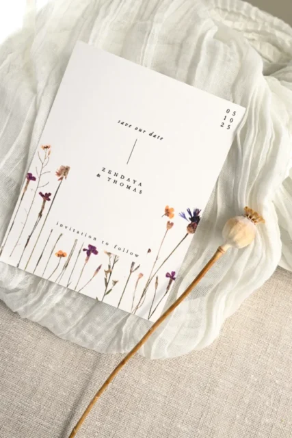 Paperlust pressed wildflower save the date card product shot