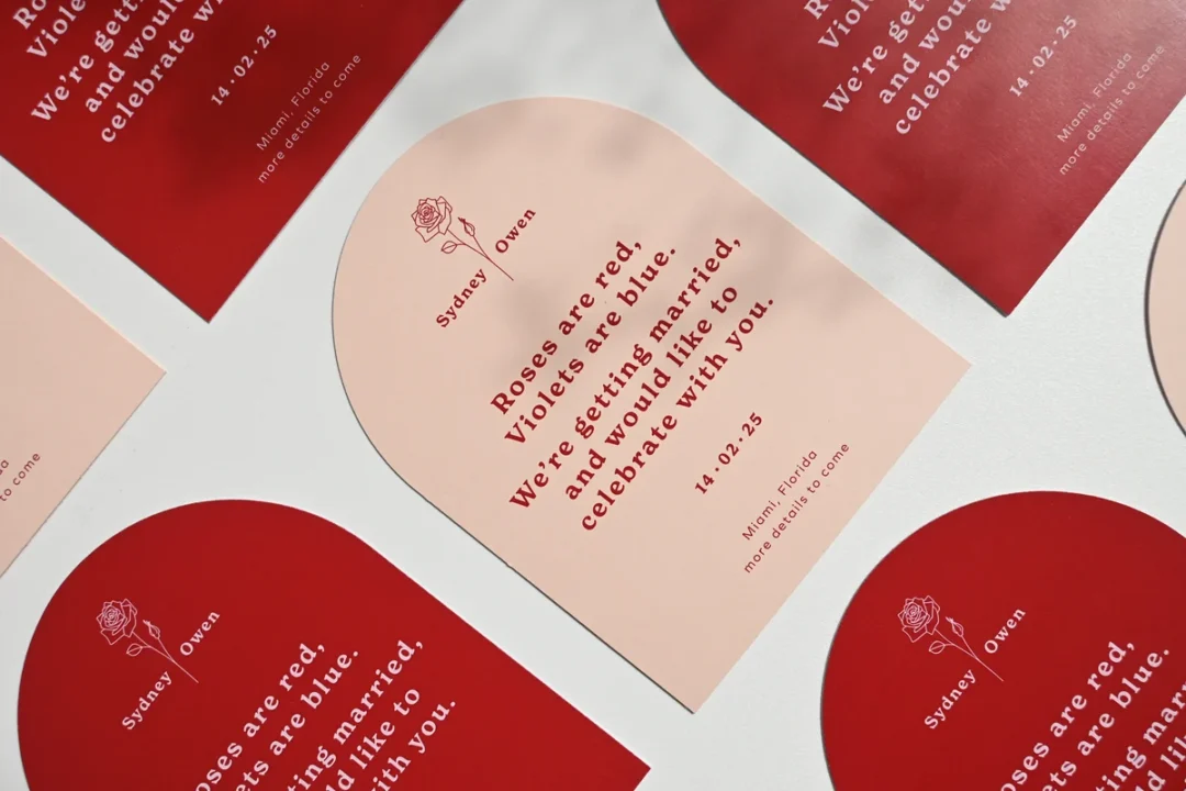 Paperlust red and blush save the date cards product layout