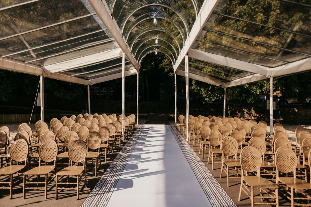 Outdoor wedding ceremony on Brisbane riverside lawn