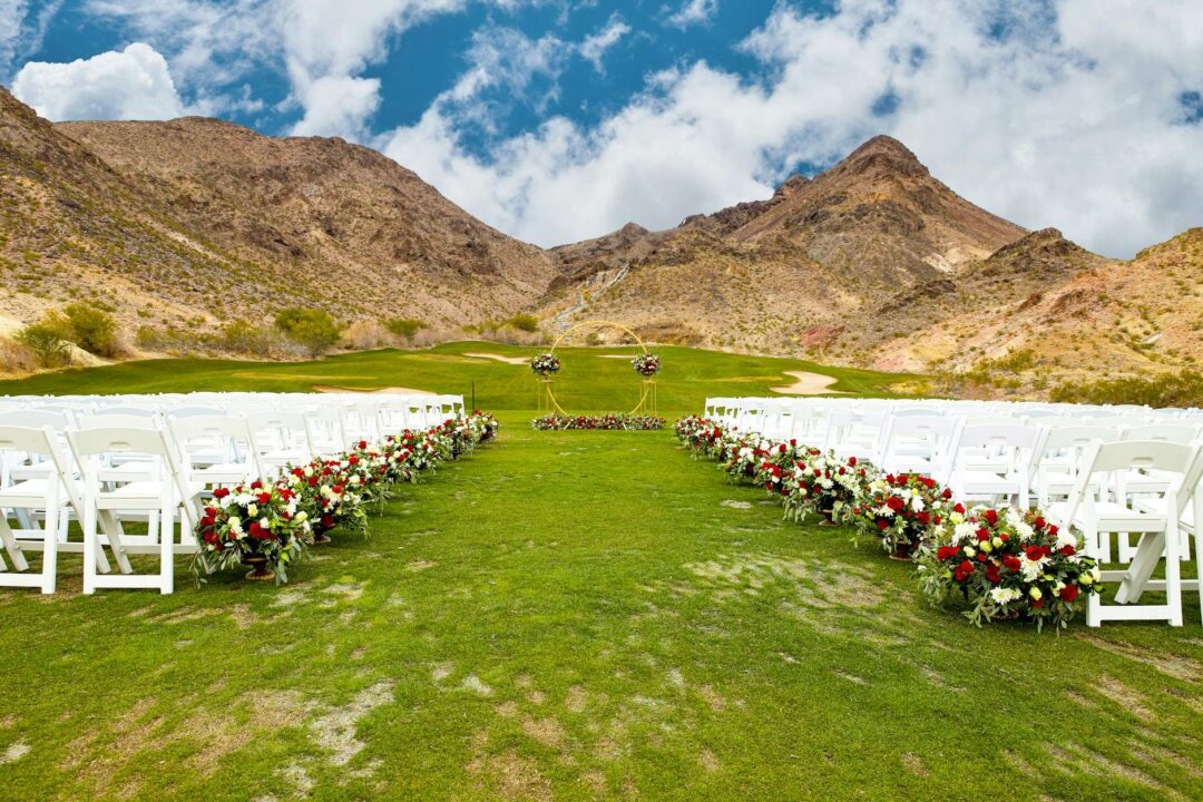 Hinterland wedding ceremony with sweeping mountain views