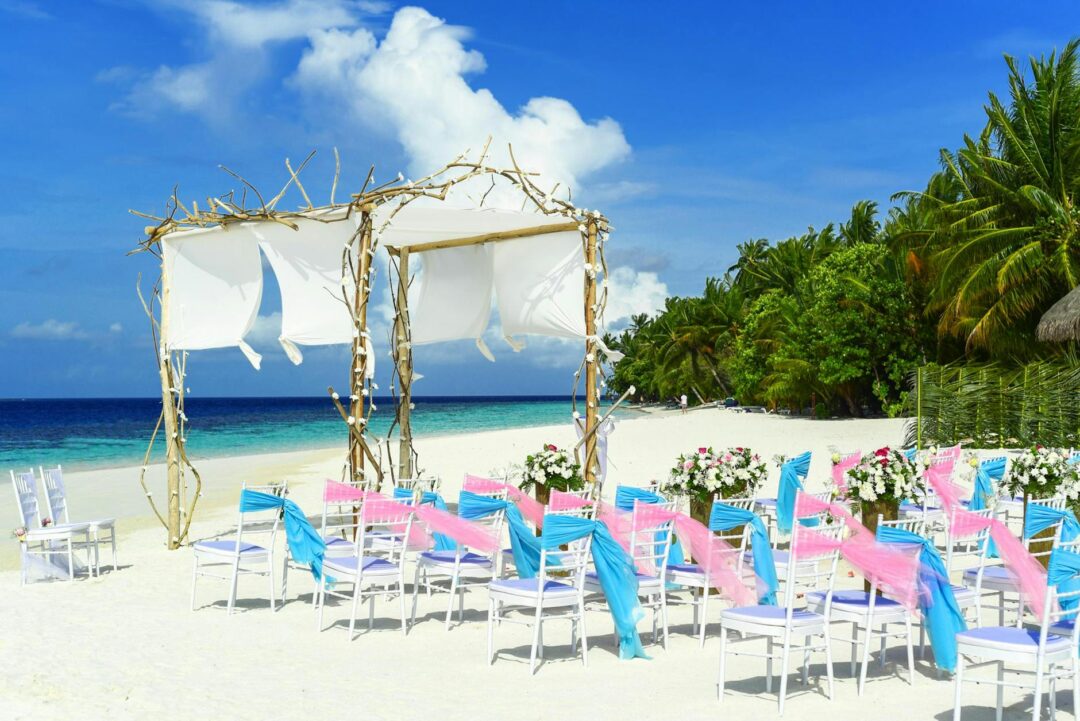 Hamptons beach wedding ceremony chairs in the sand