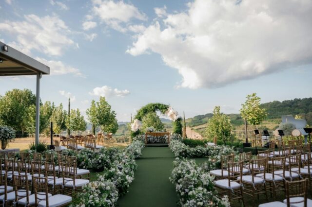 Swan Valley vineyard wedding ceremony at golden hour
