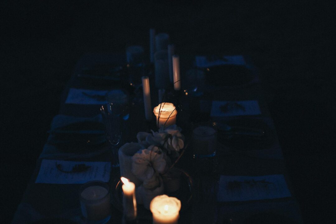 Intimate wedding dinner in candlelit private dining room