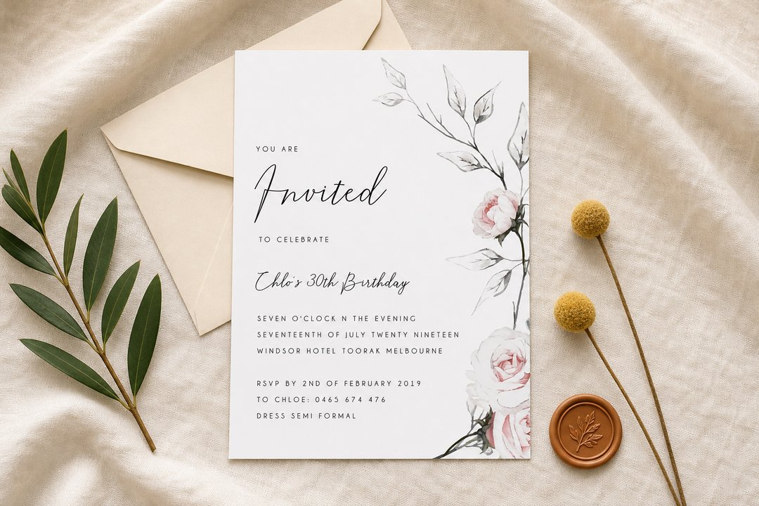 Florescence 30th birthday invitation by Paperlust