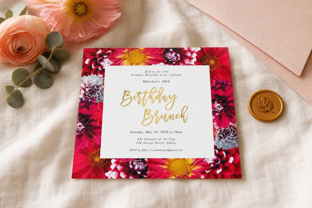 Bloom 40th birthday invitation by Paperlust