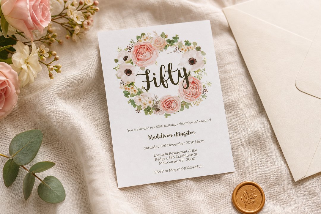 Blooming 50 50th birthday invitation by Paperlust
