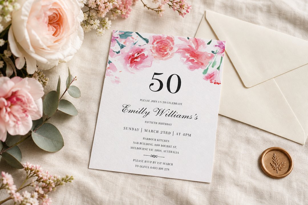 Floraison 50th birthday invitation by Paperlust