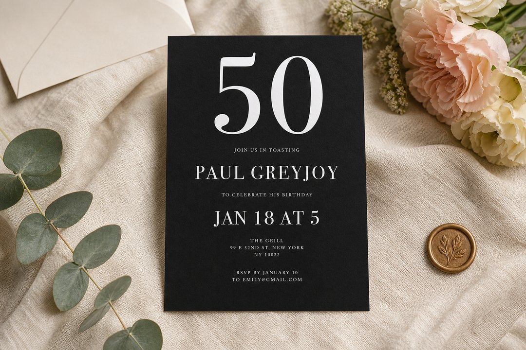 Simple Shades 50th birthday invitation by Paperlust