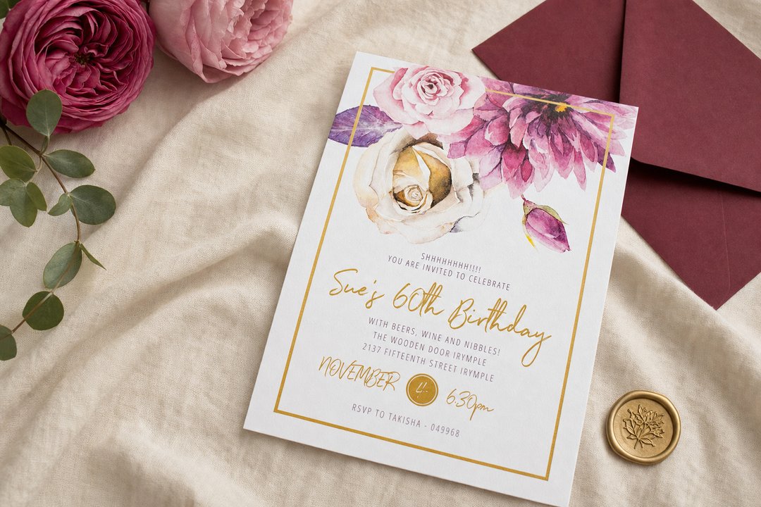 Flower Girls 60th birthday invitation by Paperlust