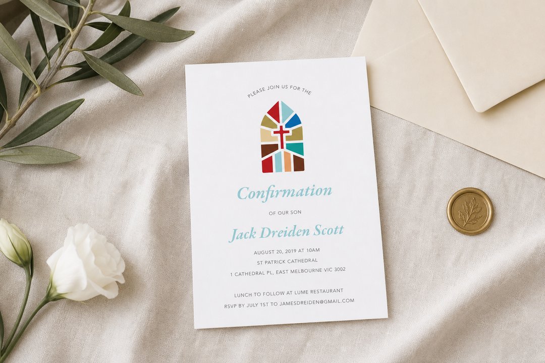 Stained Glass Window Catholic confirmation invitation by Paperlust