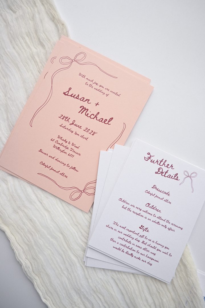 Paperlust invitation, Blush bow-themed invite