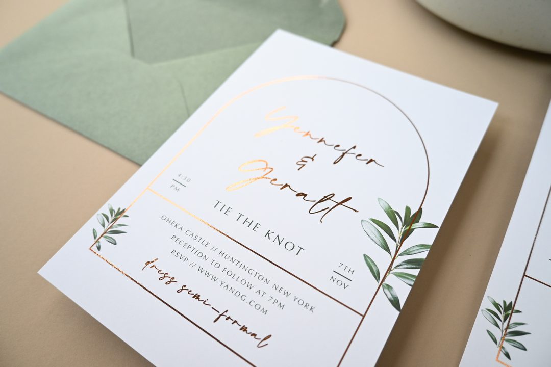Paperlust invitation, Beautifully styled wedding invitation with rose gold foil lettering