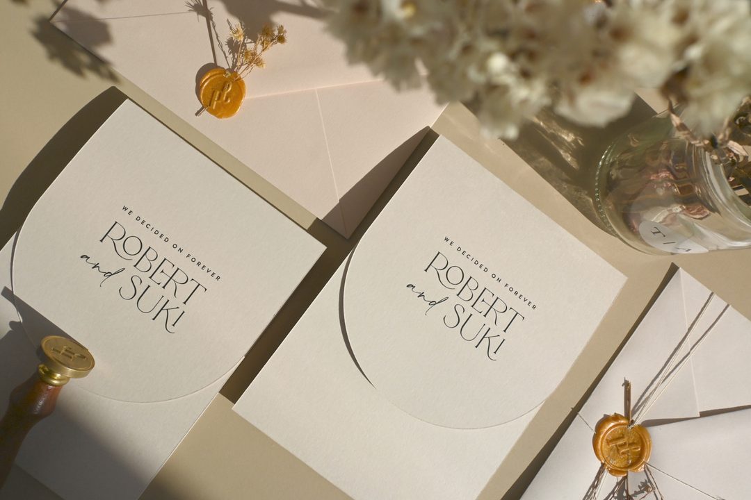 Paperlust invitation, Beautifully styled flatlay of wedding invitation suite featuring elegant typography