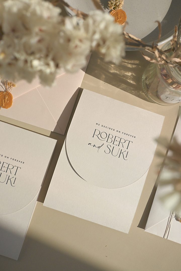 Paperlust invitation, Beautifully styled wedding invitation suite for Robert and Suki with warm natural lighting