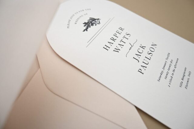 Paperlust invitation, Elegant wedding invitation for Harper Watts and Jack Paulson with a blush envelope