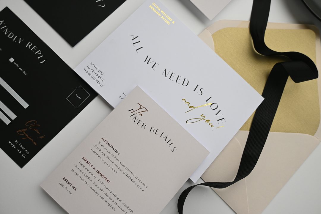 Paperlust invitation, Beautifully styled wedding stationery suite with black