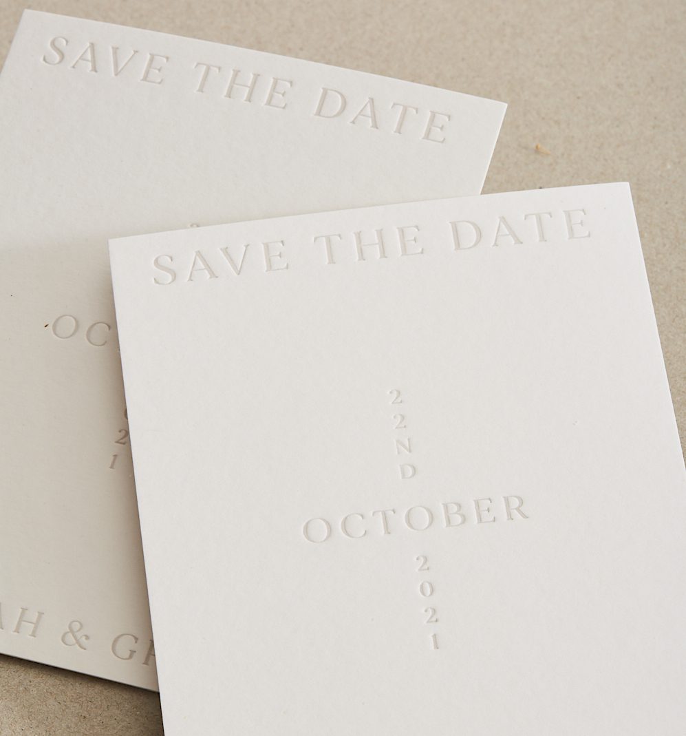 Paperlust invitation, Elegant blind embossed save the date cards photographed with beautiful natural lighting