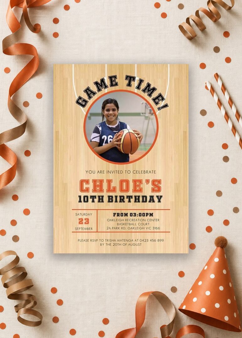 Basketball 10th birthday invitation, Game Time design