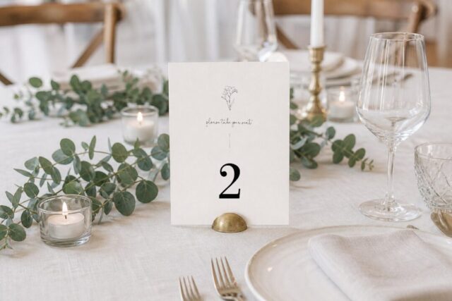 Paperlust table number, Dainty Flower wedding table number on a ceramic table stand