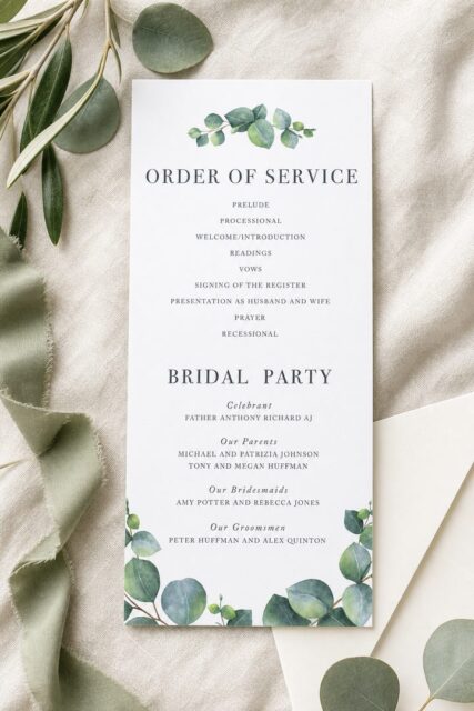 Eucalyptus wedding program by Paperlust