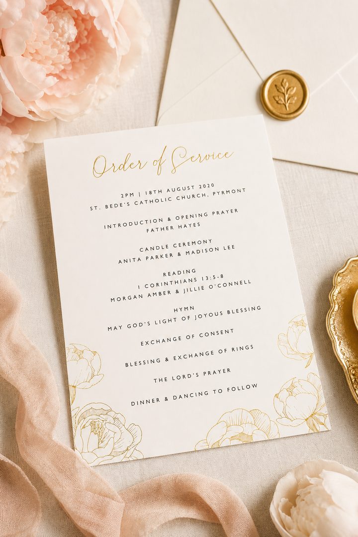 Peony Bloom wedding program by Paperlust
