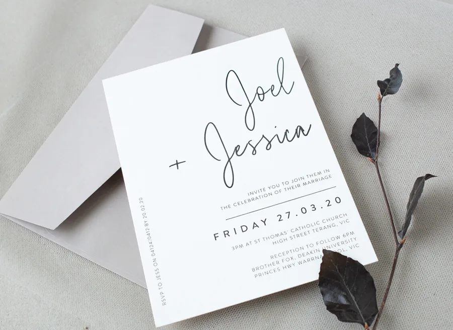 Minimalist black and white wedding invitation, Paperlust Linear design