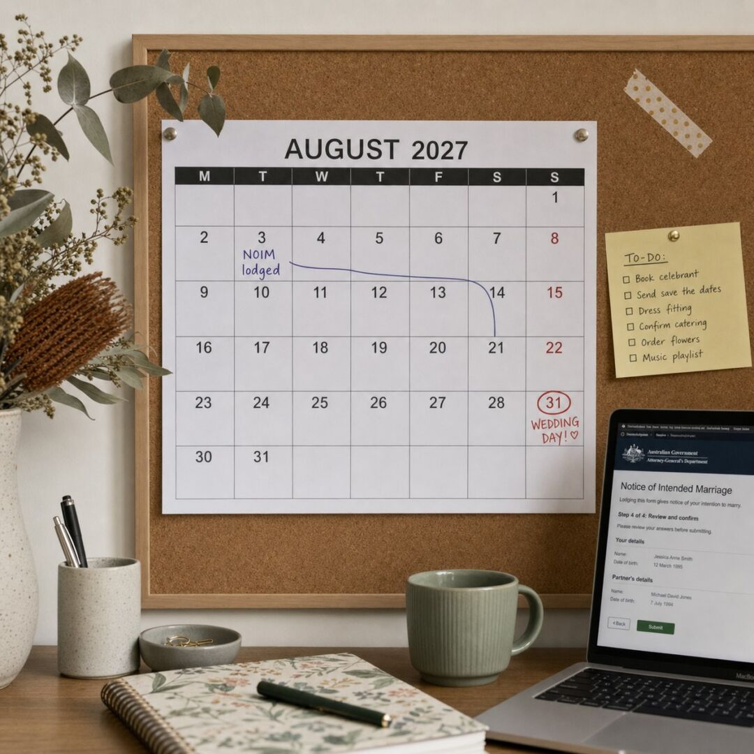 A wall planner pinned to a corkboard in an Australian home office.
