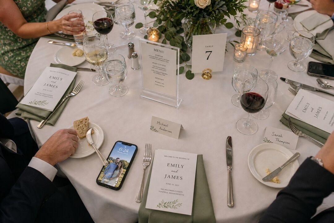 Three wedding programs fanned on a linen surface, each printed with the ceremony date Saturday June 19 2027 at The Willowdale Estate.