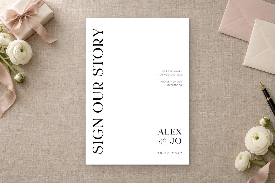 Paperlust Empire Now is a white sign card on flax linen beside a cream gift box with a blush ribbon and white ranunculus.